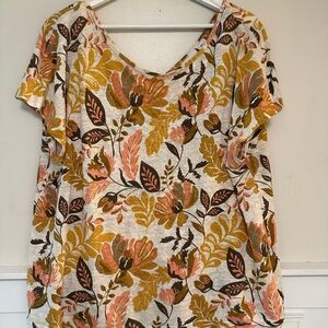 Size L - Rachel Zoe Vibrant Floral Short Sleeve Tee (100% Soft Linen)